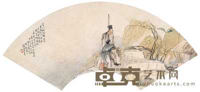钱慧安 1894年作 春柳醉归图 扇片 